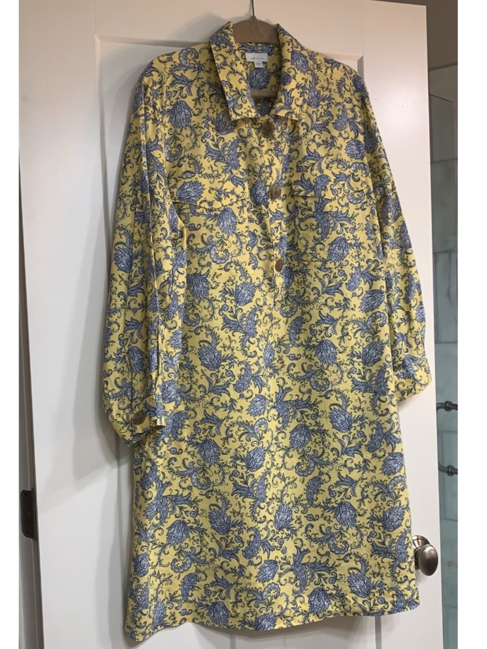J. Jill Yellow Linen Dress with Blue Paisley Print